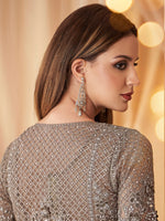 Thumbnail for NOZ2TOZ Women's Georgette Grey Embellished Designer Saree With Blouse Piece - Distacart