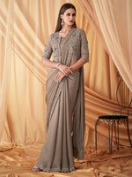 Thumbnail for NOZ2TOZ Women's Georgette Grey Embellished Designer Saree With Blouse Piece - Distacart