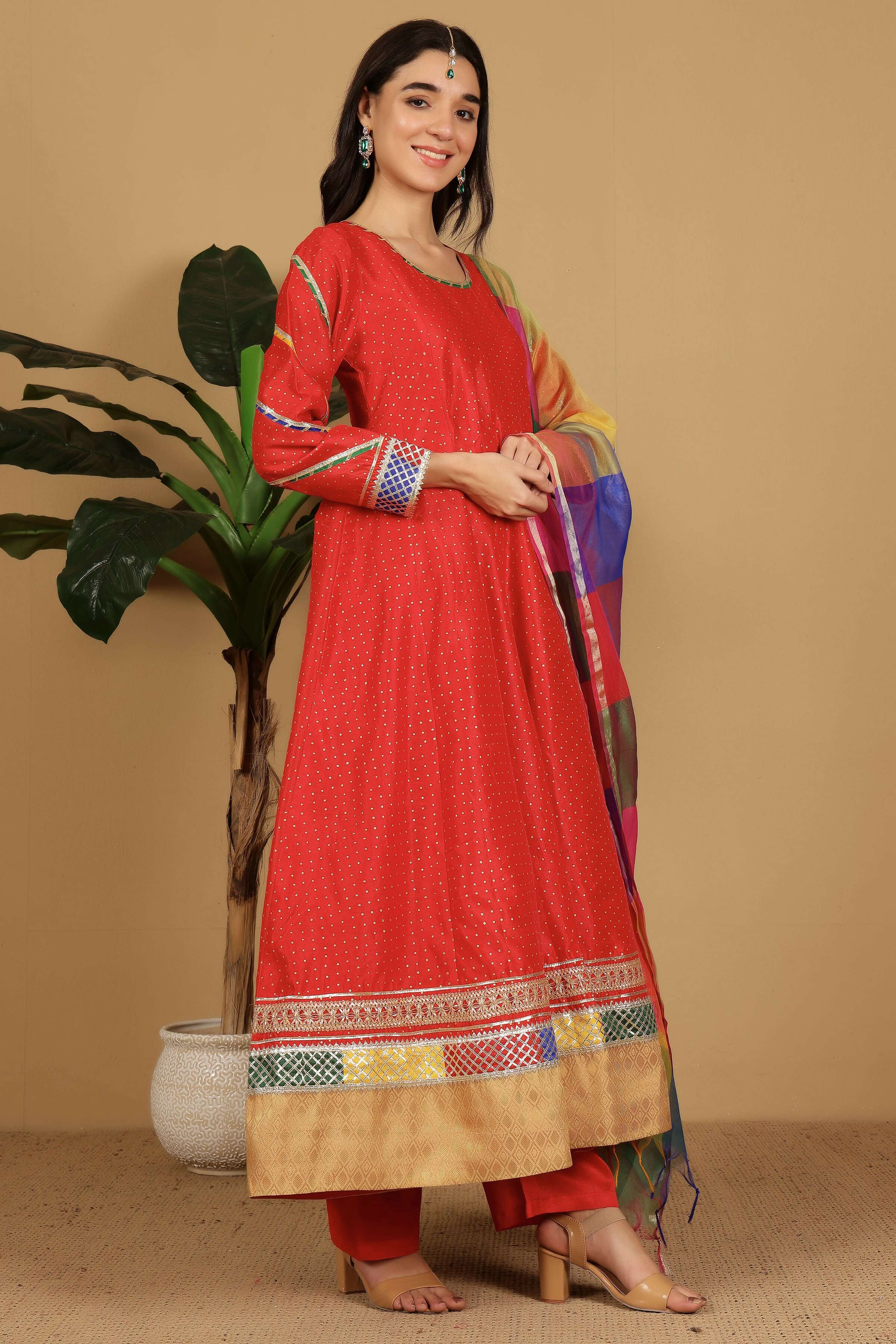 Joban Fashion Red Silk Lehenga Set