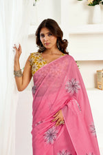 Thumbnail for Joban Fashion Baby Pink Geomatric Linen Ready To Wear Saree With Unstitched Blouse - Distacart
