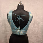 Thumbnail for Kia Fashions Blue Banarasi With Gold & Silver Weave Readymade Blouse - Distacart