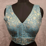 Thumbnail for Kia Fashions Blue Banarasi With Gold & Silver Weave Readymade Blouse - Distacart