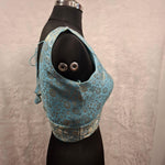 Thumbnail for Kia Fashions Blue Banarasi With Gold & Silver Weave Readymade Blouse - Distacart