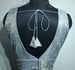 Thumbnail for Kia Fashions Grey Banarasi With Gold & Silver Weave Readymade Blouse - Distacart