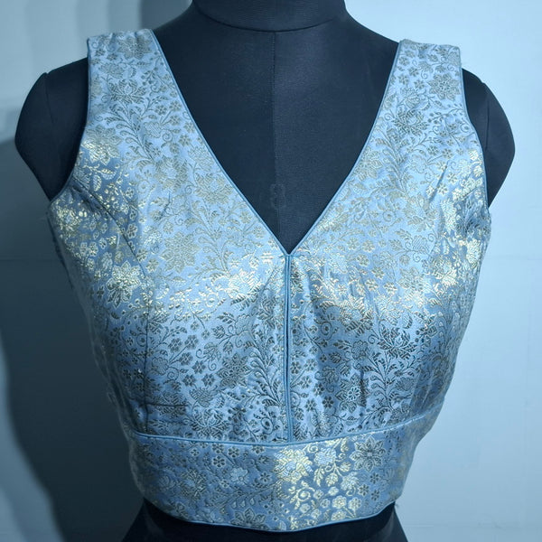 Kia Fashions Grey Banarasi With Gold & Silver Weave Readymade Blouse - Distacart