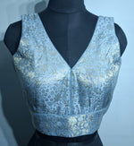 Thumbnail for Kia Fashions Grey Banarasi With Gold & Silver Weave Readymade Blouse - Distacart
