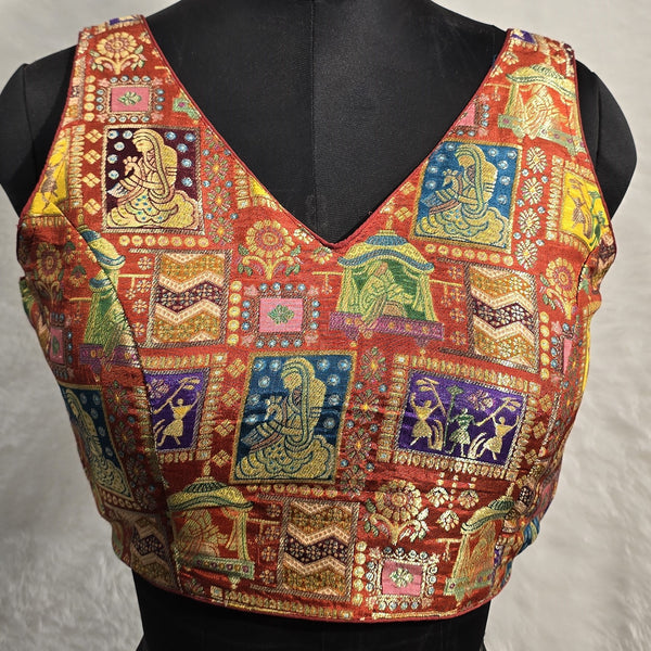 Kia Fashions Rust Jacquard Weave Multi Color Weave Readymade Blouse - Distacart