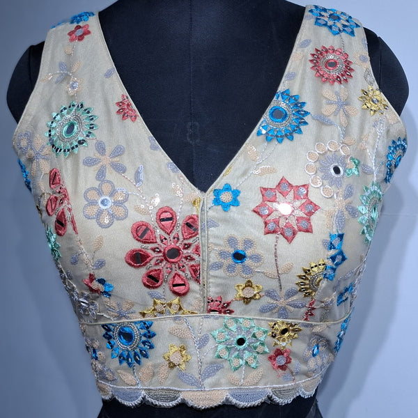 Kia Fashions Khaki Mirror Work W/ Sequins Readymade Blouse