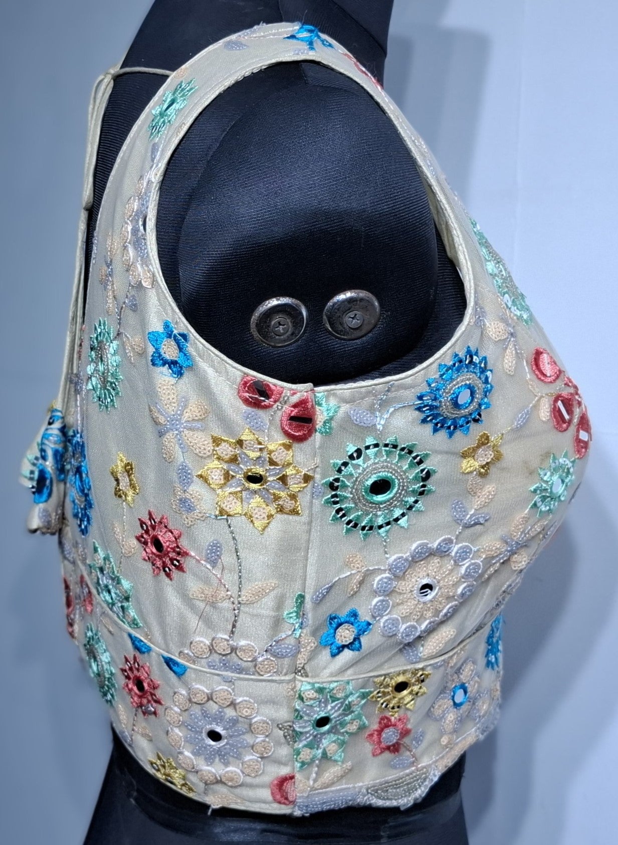 Kia Fashions Khaki Mirror Work W/ Sequins Readymade Blouse