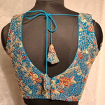 Thumbnail for Kia Fashions Turquoise Blue Georgette Multi Color Emb & Sqn Readymade Blouse - Distacart