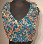 Thumbnail for Kia Fashions Turquoise Blue Georgette Multi Color Emb & Sqn Readymade Blouse - Distacart