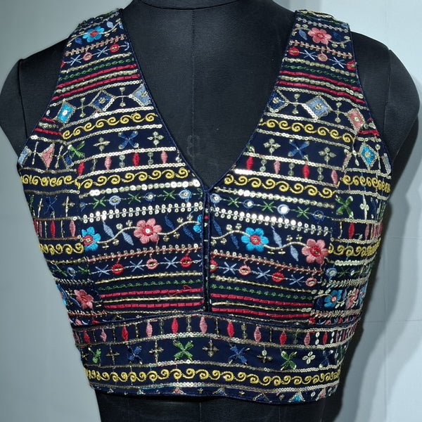 Kia Fashions Navy Blue Multi Color Embroidered Readymade Blouse - Distacart
