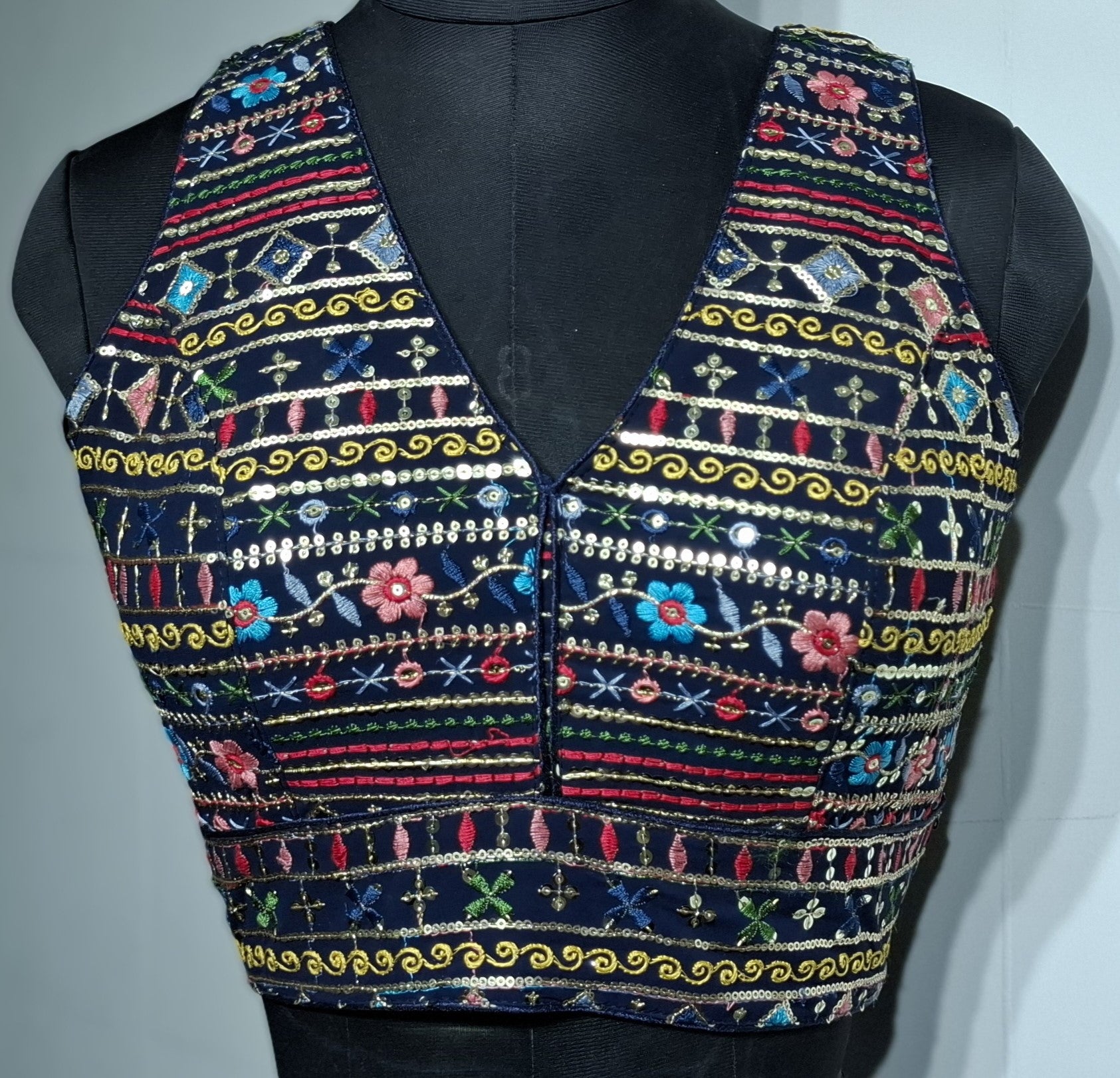 Kia Fashions Navy Blue Multi Color Embroidered Readymade Blouse - Distacart