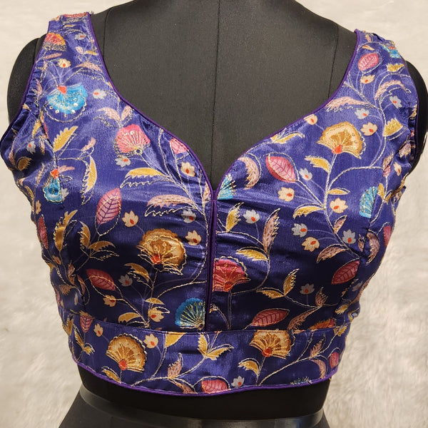Kia Fashions Purple - Eggplant Sequins & Zari Embroidered Readymade Blouse - Distacart