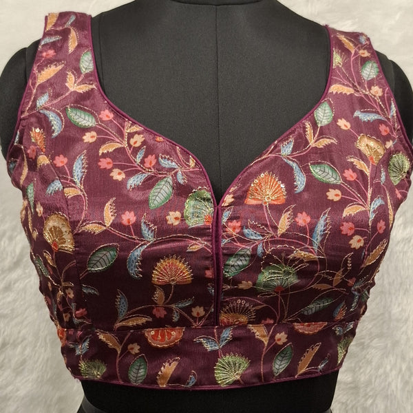 Kia Fashions Wine Sequins & Zari Embroidered Readymade Blouse - Distacart