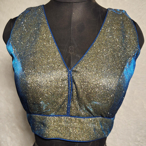 Kia Fashions Blue Golden Dual Tone Glitter Fabric Readymade Blouse - Distacart