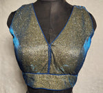 Thumbnail for Kia Fashions Blue Golden Dual Tone Glitter Fabric Readymade Blouse - Distacart