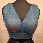 Thumbnail for Kia Fashions Blue Red Dual Tone Glitter Fabric Readymade Blouse - Distacart