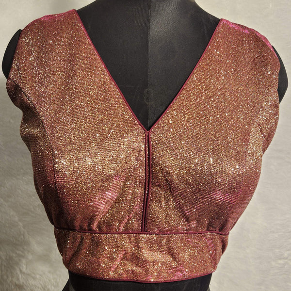 Kia Fashions Maroon Golden Dual Tone Glitter Fabric Readymade Blouse - Distacart