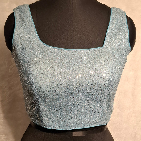 Kia Fashions Powder Blue All Over Silver Sequins Readymade Blouse - Distacart