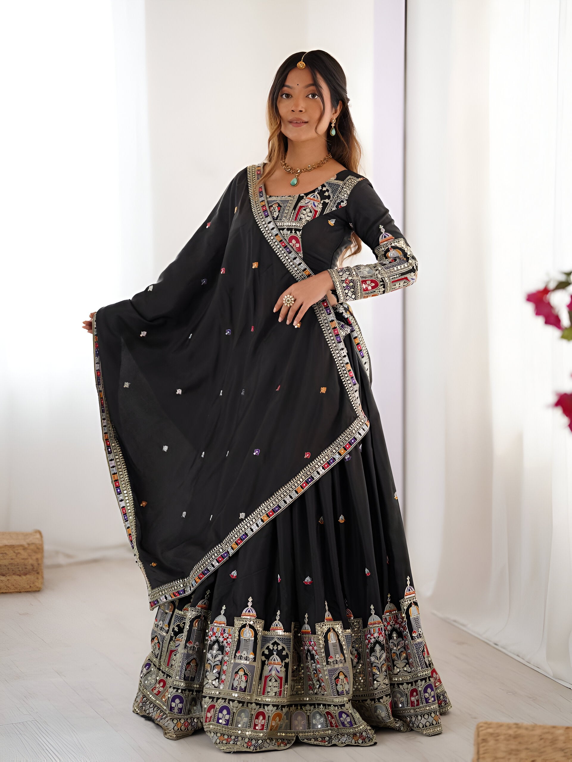 Lehenga Mart Designer Bollywood Style Wedding Wear Lehenga Choli - Black