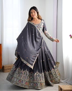 Thumbnail for Lehenga Mart Designer Bollywood Style Wedding Wear Lehenga Choli - Grey - Distacart