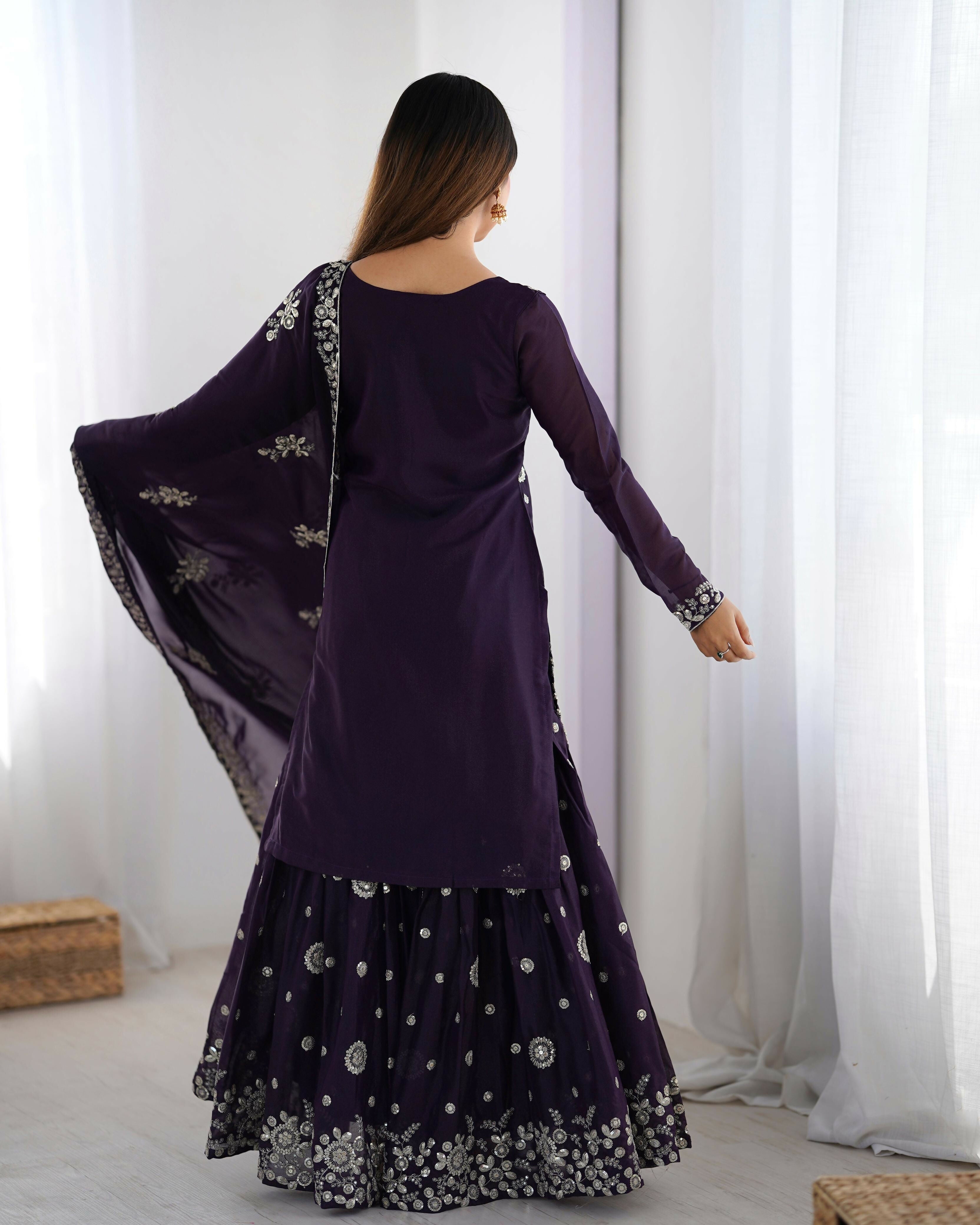Joban Fashion Deep Plum Sharara Georgette Thread with Sequins work