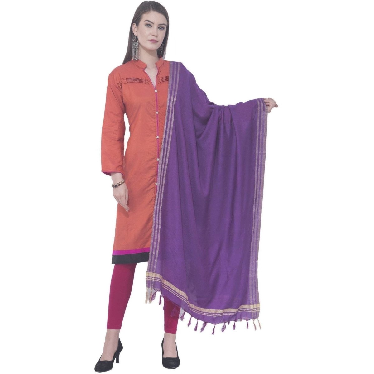 A R SILK Purple Color Golden border Cotton Dupattas and Chunnis