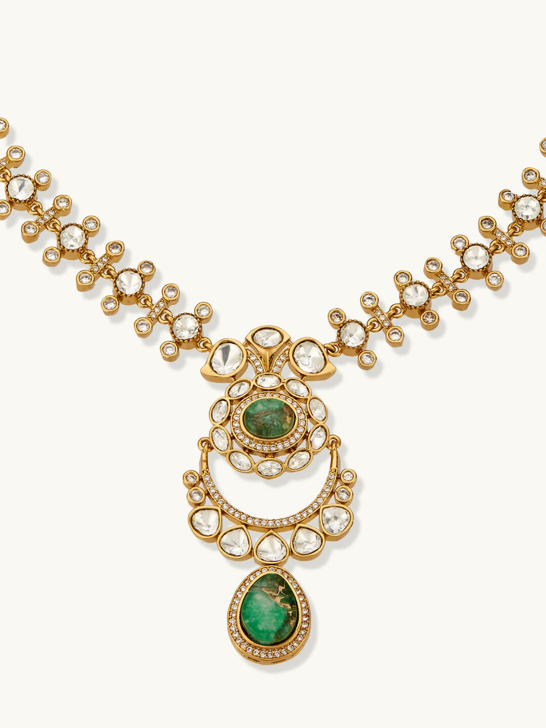 Nuyug 22K Gold-Plated Kundan Studded Faux Jasper Stone Necklace Set