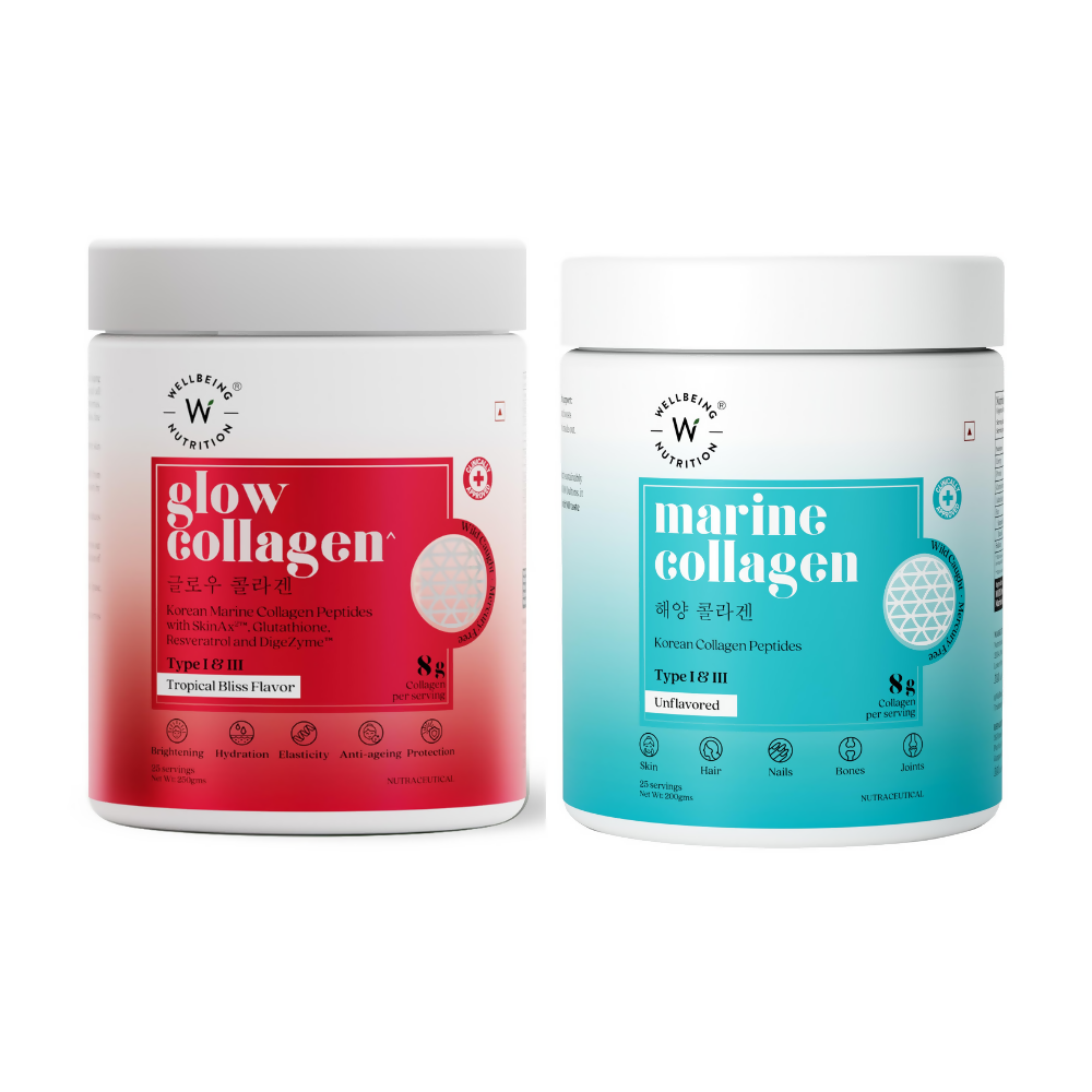 Wellbeing Nutrition Glow Korean Marine Collagen Peptides Tropical Bliss Flavor & Unflavored Combo - Distacart