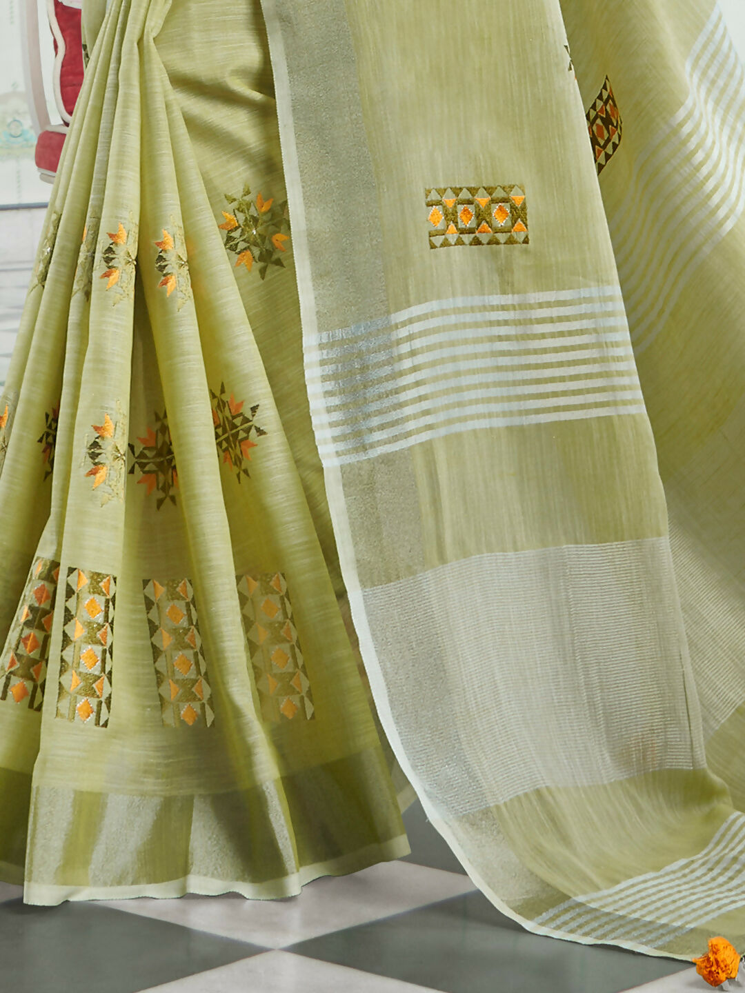 Astita Linen Pista Green Saree