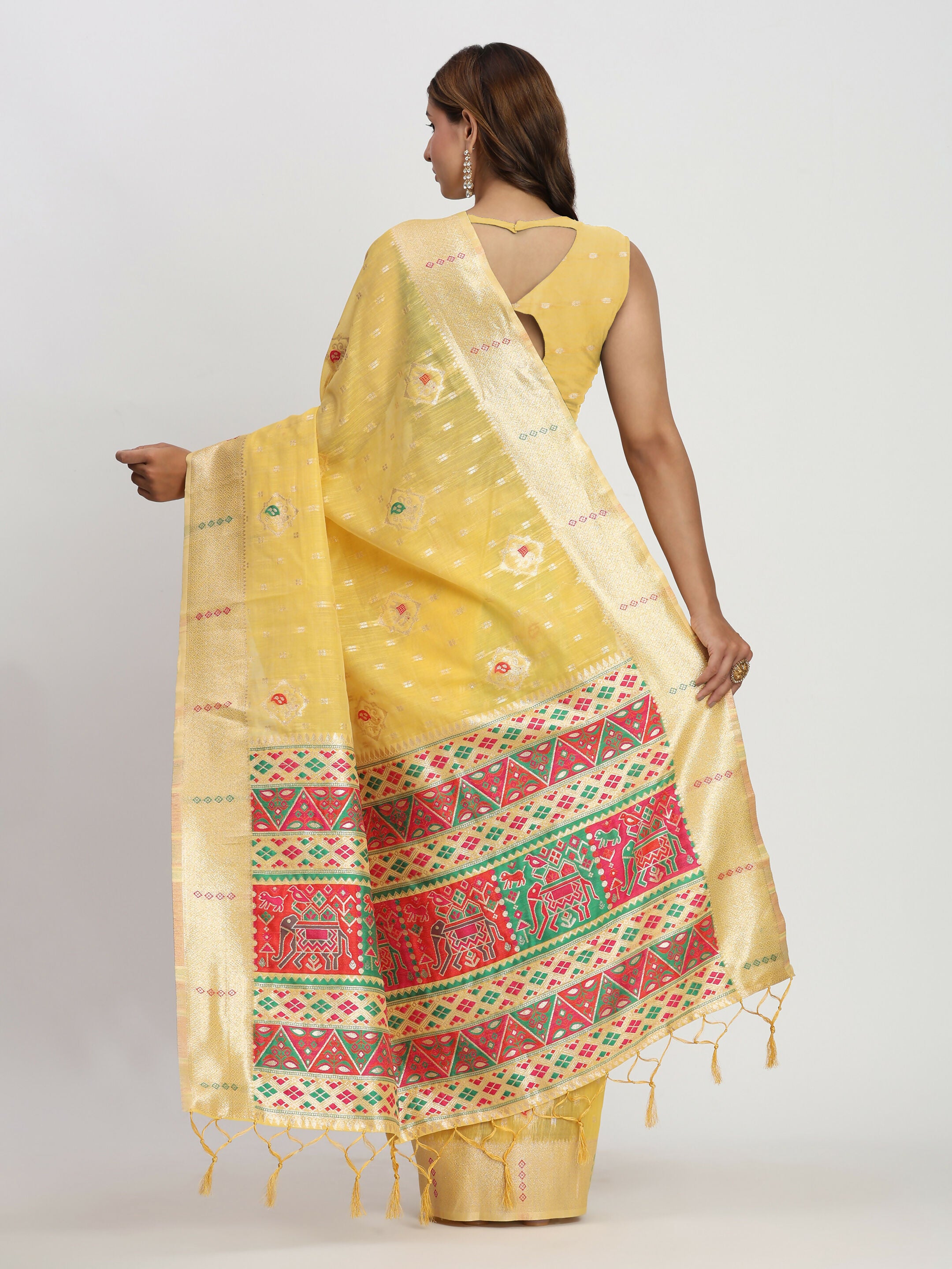 Astita Linen Cotton Yellow Saree