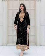 Thumbnail for Prazu Fashion Black Viscose Velvet Embroidered Sequins Salwar Suit - Distacart
