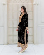 Thumbnail for Prazu Fashion Black Viscose Velvet Embroidered Sequins Salwar Suit - Distacart
