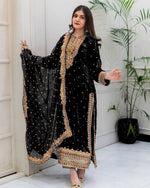 Thumbnail for Prazu Fashion Black Viscose Velvet Embroidered Sequins Salwar Suit - Distacart