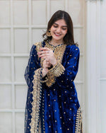 Thumbnail for Prazu Fashion Blue Viscose Velvet Embroidered Sequins Salwar Suit - Distacart