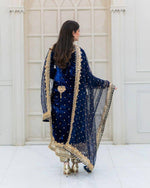 Thumbnail for Prazu Fashion Blue Viscose Velvet Embroidered Sequins Salwar Suit - Distacart