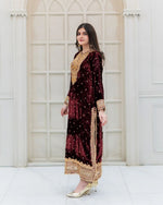 Thumbnail for Prazu Fashion Maroon Viscose Velvet Embroidered Sequins Salwar Suit
