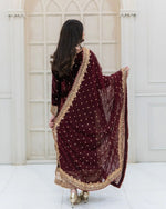 Thumbnail for Prazu Fashion Maroon Viscose Velvet Embroidered Sequins Salwar Suit