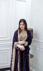 Thumbnail for Prazu Fashion Purple Viscose Velvet Embroidered Sequins Salwar Suit - Distacart