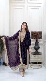Thumbnail for Prazu Fashion Purple Viscose Velvet Embroidered Sequins Salwar Suit - Distacart