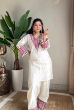 Thumbnail for Prazu Fashion Off White Khadi Cotton Schiffli Work Co-Ord Set