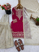 Thumbnail for Prazu Fashion Pink Silk Embroidered Coding With Rivet Moti Work Palazzo Suit