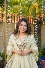 Thumbnail for Prazu Fashion Off White Cosmos Zari Silk Thread Mirror Work Palazzo Suit