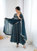 Thumbnail for Prazu Fashion Rama Crunchy Silk Embroidered Sequence Anarkali Gown