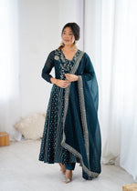 Thumbnail for Prazu Fashion Rama Crunchy Silk Embroidered Sequence Anarkali Gown