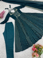Thumbnail for Prazu Fashion Rama Crunchy Silk Embroidered Sequence Anarkali Gown