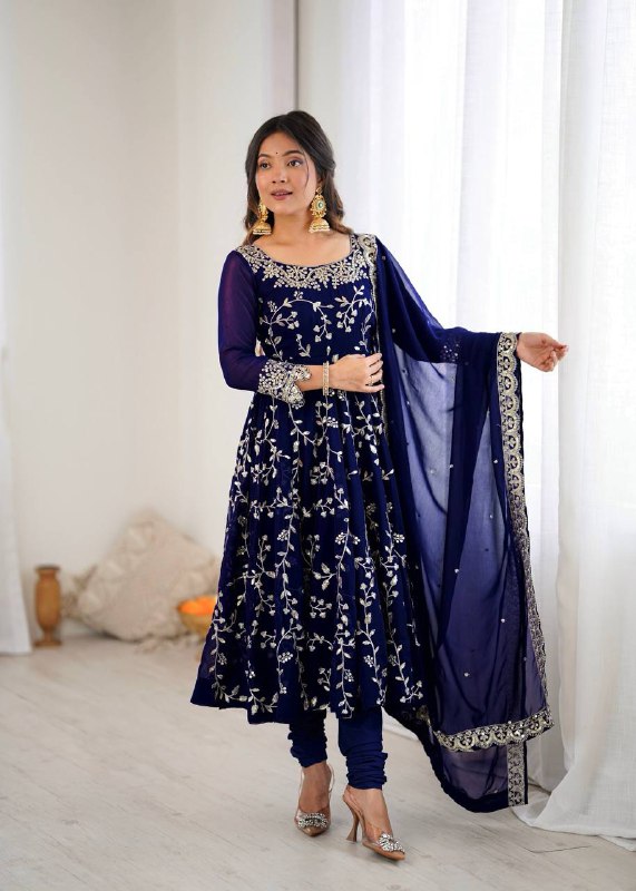 Prazu Fashion Blue Georgette Embroidered Designer Anarkali Gown