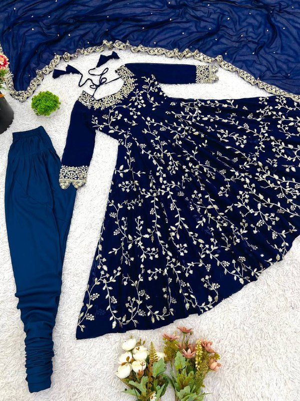 Prazu Fashion Blue Georgette Embroidered Designer Anarkali Gown