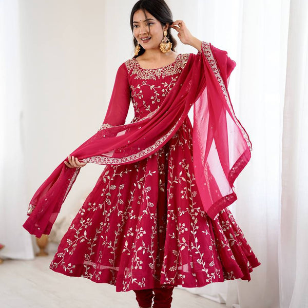 Prazu Fashion Pink Georgette Embroidered Designer Anarkali Gown